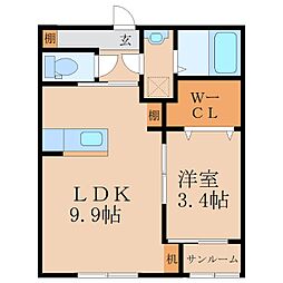 ソレアードエスペランサ 1LDKの間取図画像