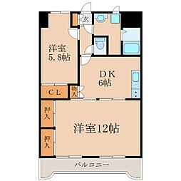 ウエストガーデンヒルA 2DKの間取図画像