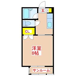 太陽ハイツ 4階1Kの間取り