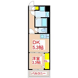 ｌａｋｉ−ａｌａ 3階1DKの間取り