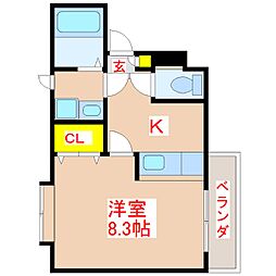 グリフィンドール 1Kの間取図画像