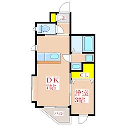 ヴェスタ 1DKの間取図画像