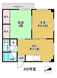 バーディハイツ 2階2DKの間取り