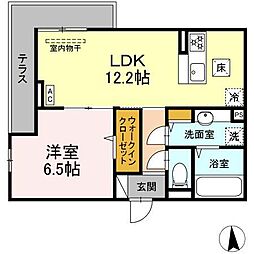 CouR18高宮Ｅ 1階1LDKの間取り
