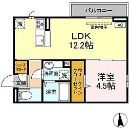 GRAND　D-ROOM高宮北Ｅ 2階1LDKの間取り