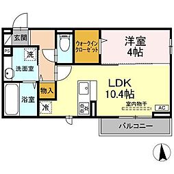 GRAND　D-ROOM高宮北Ｅ 2階1LDKの間取り