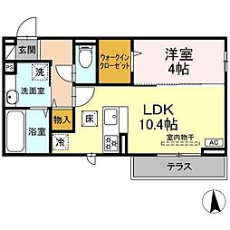 GRAND　D-ROOM高宮北Ｗ 1階1LDKの間取り