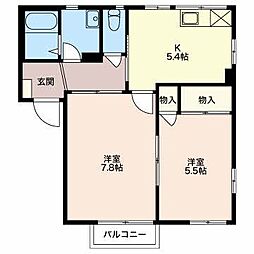 ＴＯＷＮＹ城山 2階2Kの間取り