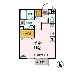 ベルヴューつかま 2階ワンルームの間取り