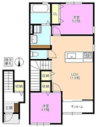 クアトロ常盤 2階2LDKの間取り