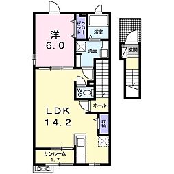ララメゾン上二子 205 2階1LDKの間取り