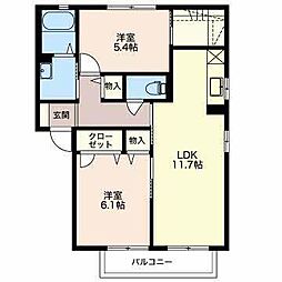 フォンティーヌ東C 2LDKの間取図画像