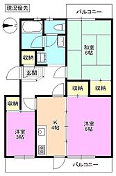 サンフラワーコーポ1号棟 3Kの間取図画像