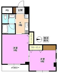 丸岩ビルベルエア 2Kの間取図画像