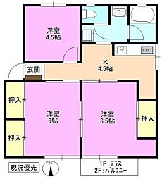 アップルヒルズA 3Kの間取図画像