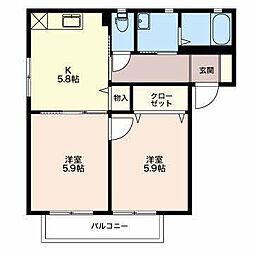 フォンティーヌ東A 2Kの間取図画像