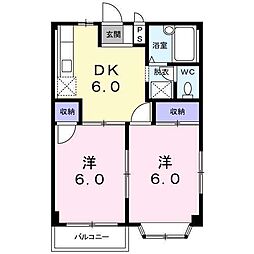 エルディム花水木東棟 2DKの間取図画像