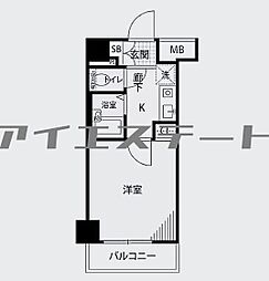 プレール月島RIVAGE 1Kの間取図画像