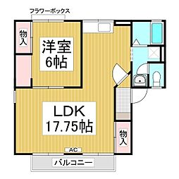 セジュール湯谷　Ｂ棟 1階1LDKの間取り