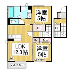 メゾン・ド・ソレイユ　Ｂ棟 2階2LDKの間取り