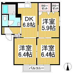 フォーレスパルＫ　Ａ棟 2階3DKの間取り
