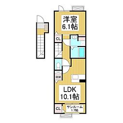 ノース・スクエア 一本木 1LDKの間取図画像