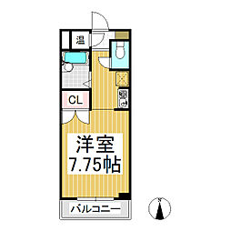 エメラルドグレイスB 1Kの間取図画像