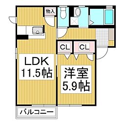 クレセールおぶせD 1LDKの間取図画像