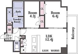 アーバネックス天満橋South 9階2LDKの間取り