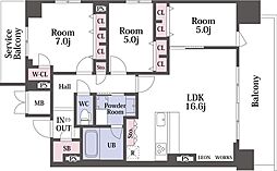 スプランディッド本町東DUE 17階3LDKの間取り
