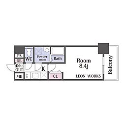 プレサンス梅田 3階1Kの間取り