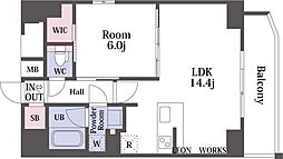 Metrosa谷町六丁目South 13階1LDKの間取り