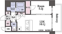 スプランディッド弁天町DUE 9階1LDKの間取り