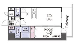 プレサンス鶴橋トレヴィエ 908 9階1LDKの間取り