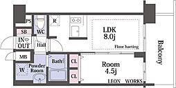 プレサンス京町堀ノース 1105 11階1LDKの間取り