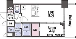 プレサンス九条グランデリーヴ 15階1LDKの間取り