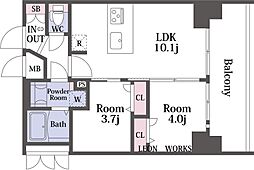 プレサンス九条グランデリーヴ 15階2LDKの間取り