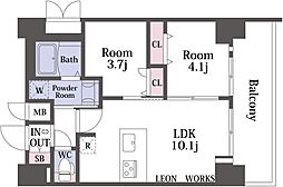 プレサンス九条グランデリーヴ 14階2LDKの間取り