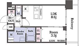 プレサンス天王寺ヴィヴァン 1002 10階1LDKの間取り