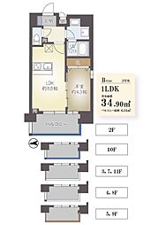ハイデンス梅ヶ枝 1LDKの間取図画像