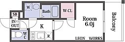 エスリード大阪城 1Kの間取図画像
