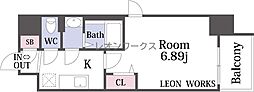 フォーリアライズ難波南レーヴ 1Kの間取図画像