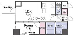 S-RESIDENCE阿波座chiaro 1LDKの間取図画像