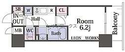 プレサンスタワー北浜 1Kの間取図画像