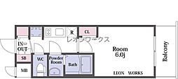 プレサンス四天王寺前夕陽ケ丘ヴィリード 1Kの間取図画像