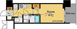 レジュールアッシュ中之島サウス 1Kの間取図画像