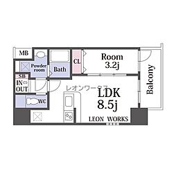 レオンコンフォート難波ブラン 1LDKの間取図画像