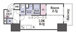 エスリードレジデンス本町パークフロント 1LDKの間取図画像