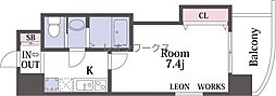 Luxe天王寺 1Kの間取図画像