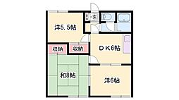 クロスロード 2階3DKの間取り